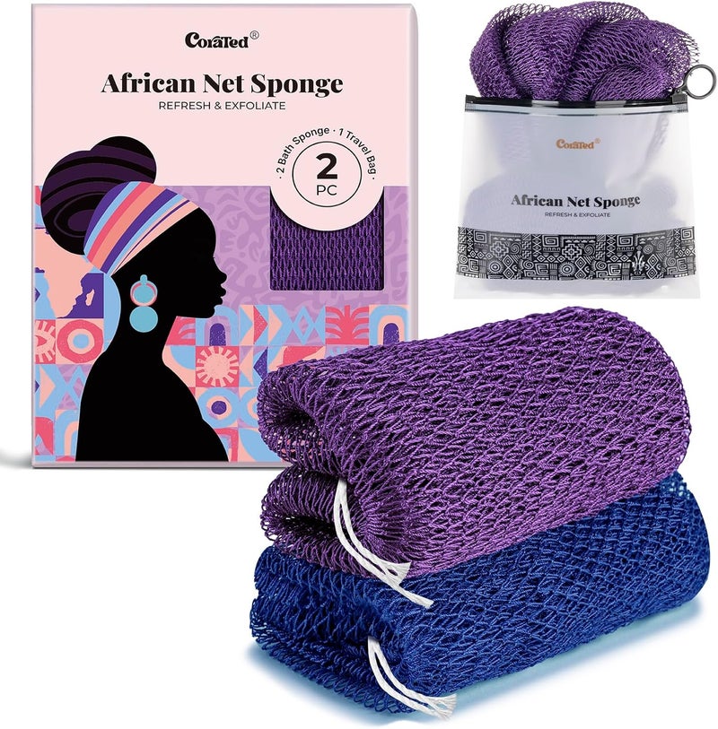 CORATED African Net Sponge with Knots Authentic, Shower Loofah Exfoliating Bath Sponge, Body Scrubber for Women and Men Daily Use Body Care, Travel Portable, Durable Bath Accessories for Bathroom - Image 1